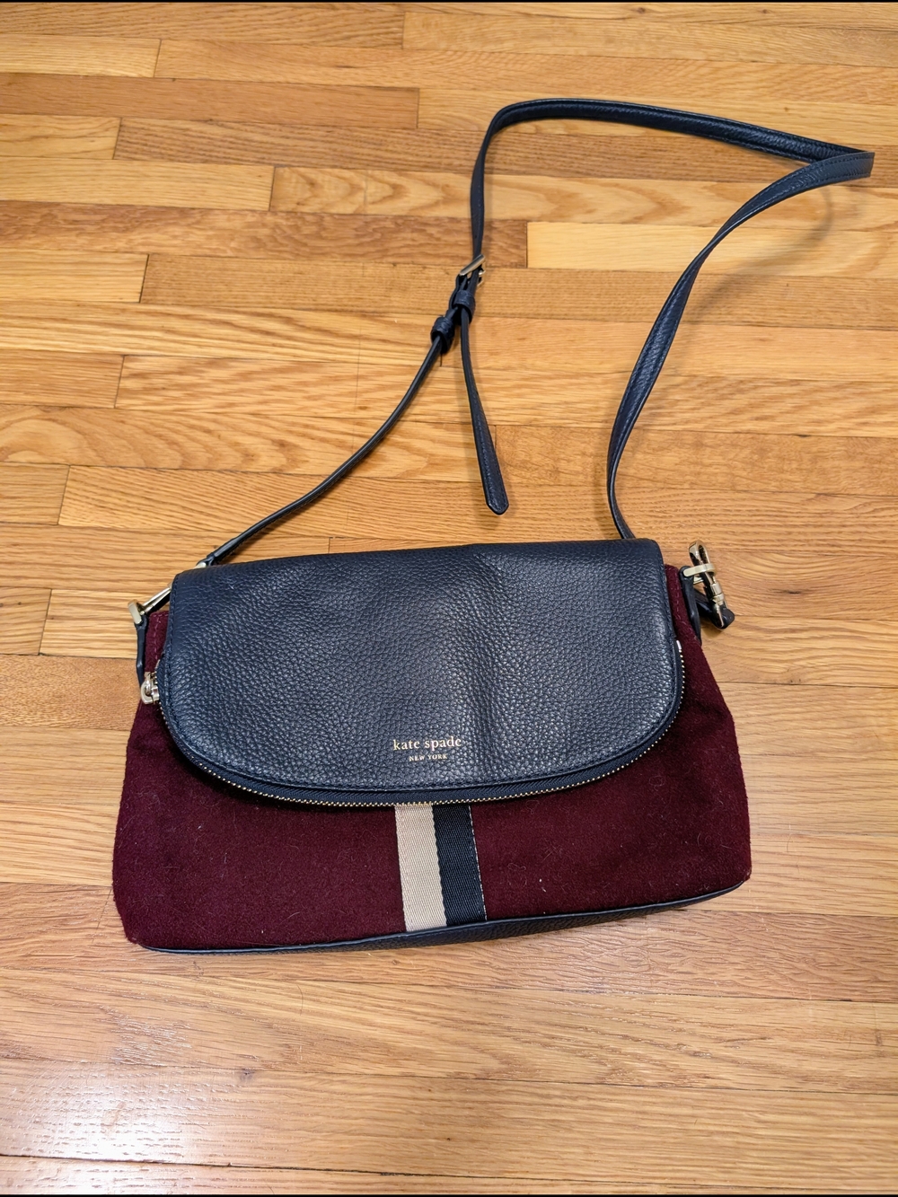 Kate Spade Burgundy and Black Suede Leather Crossbody Bag